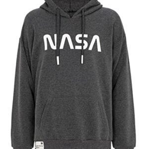 Sudadera con capucha gris oscuro con logo de NASA en el pecho.