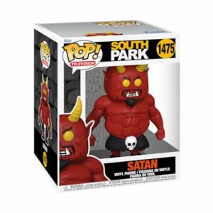 Figura Funko Pop! de Satanás de South Park con detalles en rojo y cuernos amarillos.