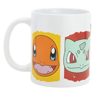 Taza de cerámica Pokemon con caras de Charmander y Bulbasaur.