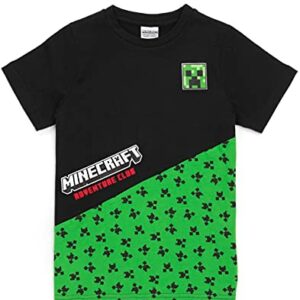 Camiseta negra de Minecraft para niños con diseño de creepers verdes y logo.