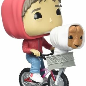 Figura de vinilo Funko Pop de Elliot con ET en la cesta de la bicicleta.