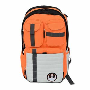 Mochila naranja con logo del ejército rebelde de Star Wars en la parte inferior.