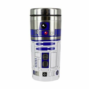 Taza de viaje en acero cepillado con diseño de R2-D2 de Star Wars.