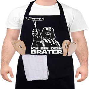 Delantal de Star Wars con Darth Vader y la frase "Ich bin dein Brater", ideal para la cocina y barbacoa.