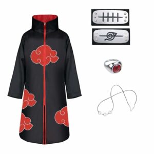 Disfraz unisex de capa negra con nubes rojas y accesorios ninja para adultos y niños.