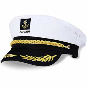 Sombrero blanco de capitán marinero con detalles dorados y visera negra de la marca NETUME.