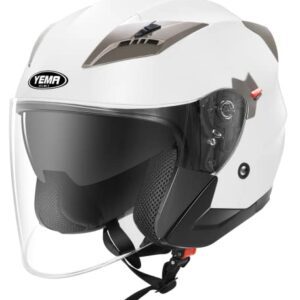 Casco de moto blanco abierto con doble visera.