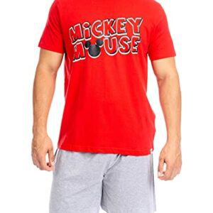 Pijama rojo de Mickey Mouse para hombre con camiseta roja y pantalones cortos grises.