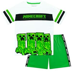 Conjunto de niño Minecraft con camiseta blanca y verde, y pantalón corto verde, talla 7-8 años.