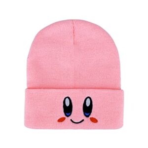 Gorro de punto rosa con el rostro bordado de Kirby.