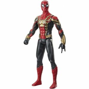 Figura de acción de Spider-Man con traje de Iron Spider en rojo, negro y dorado.