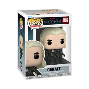 Figura de vinilo Funko Pop! del personaje Geralt de The Witcher con cabello blanco y traje negro.