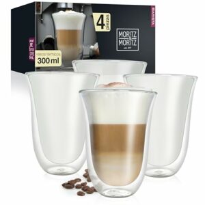 Cuatro vasos de doble pared para café con capacidad de 300 ml.