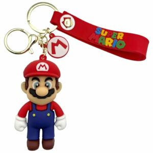 Llavero de silicona de Mario Bros con figura colgante y cinta roja de SUPER MARIO.