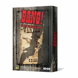 Caja del juego de cartas "Bang!" con temática del salvaje oeste.