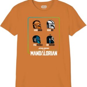 Camiseta naranja de Star Wars con personajes de The Mandalorian para niño.