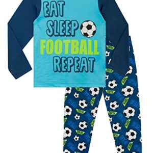 Pijama de fútbol azul para niños con texto "Eat Sleep Football Repeat", Harry Bear.