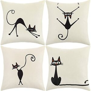 Fundas de cojines 45x45 cm con divertidos gatos negros en poses variadas.