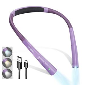 Lámpara LED de cuello recargable Glocusent en color morado, perfecta para leer en la cama.