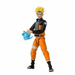 Figura de acción Naruto Uzumaki en su batalla final, con traje naranja y pose dinámicas.