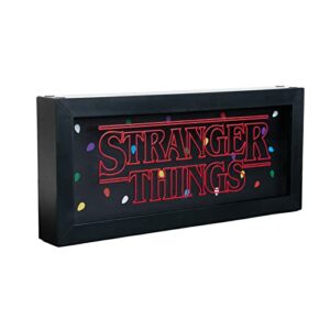 Lámpara led de Stranger Things con el logotipo en rojo y luces de colores.