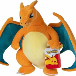 Peluche de Charizard de 30 cm con alas y etiqueta de Pokémon.