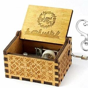 Caja de música de madera grabada estilo El Señor de los Anillos con manivela.