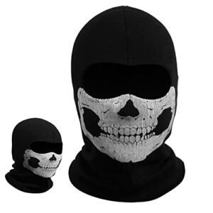 Máscara negra de calavera que cubre toda la cabeza, ideal para deportes y disfraces.