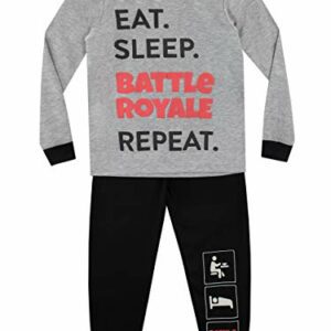 Pijama infantil con diseño "Eat. Sleep. Battle Royale. Repeat." en gris y negro de Character UK.