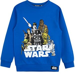 Sudadera azul de Star Wars para niños con personajes icónicos en el frente.