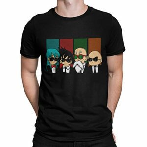 Camiseta negra con personajes animados usando gafas de sol, estilo Reservoir Dogs.