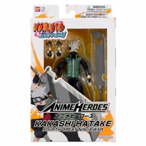 Figura de acción de Kakashi Hatake de Naruto Shippuden en caja de la marca Bandai.