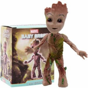 Figura de acción de Baby Groot de la marca LKNBIF junto a su caja.