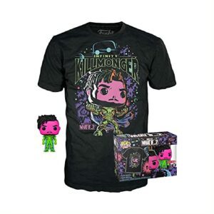 Camiseta negra con ilustración de Killmonger y muñeco Funko Pop! a juego.