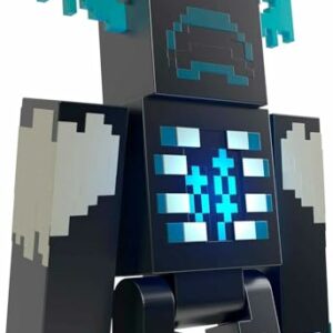 Figura de acción del Warden de Minecraft con detalles pixelados y luces.