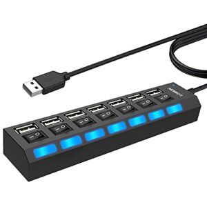 Concentrador USB de 7 puertos con indicadores LED azules y cable largo de la marca LOBKIN.