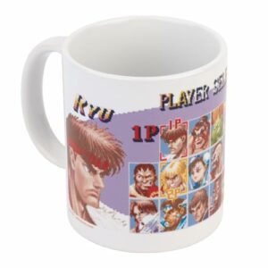 Taza cerámica de Street Fighter con diseño "Player Select" y personajes del juego.