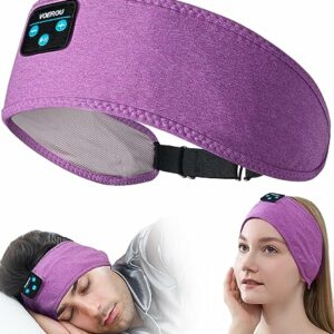 Diadema Bluetooth ajustable Voerou para dormir, en color morado.