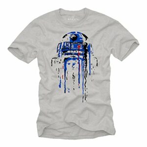 Camiseta gris con diseño de R2-D2 en pintura, marca MAKAYA.