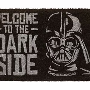 Felpudo negro con el texto "Welcome to the Dark Side" y la imagen de Darth Vader.