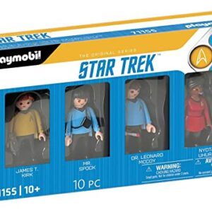 Caja de figuras PLAYMOBIL de Star Trek con cuatro personajes icónicos de la serie.