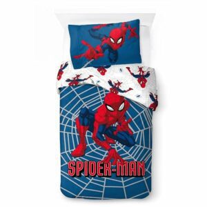 Juego de cama individual de Spiderman con diseño reversible y funda de almohada a juego.