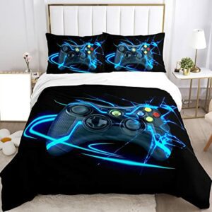 Ropa de cama para niños con diseño de gamepad en efecto 3D en color negro y azul.