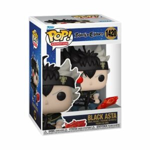 Funko POP! de Asta de Black Clover con detalles de cabello y espada, en su caja.