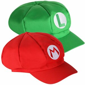 Gorras de juegos retro de TRIXES en rojo y verde, con logos de personajes de videojuegos.