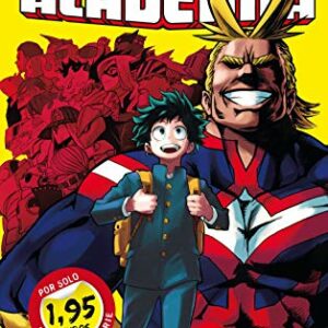 Portada del manga "My Hero Academia" nº 01 de Planeta Cómic, con Izuku y All Might en primer plano.