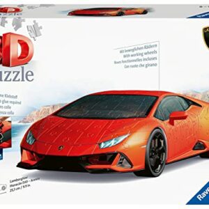 Puzzle 3D de un Lamborghini Huracán EVO rojo, Ravensburger, 108 piezas.