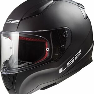 Casco integral de moto LS2 negro mate con visera transparente.