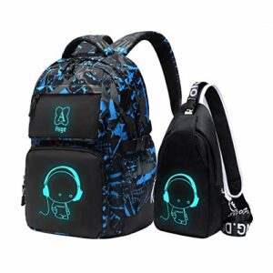 Mochila grande Asge para niñas y adolescentes con diseño reflectante en negro y azul.