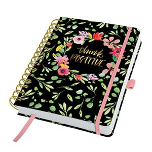 Agenda con tapa dura decorada con flores y el texto "Think Positive".